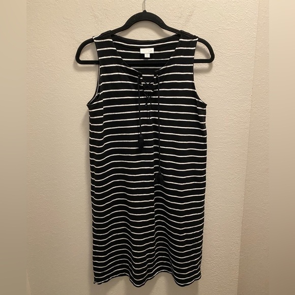 J. Jill Black And White Striped Midi Dress Size Small Petite - Picture 1 of 7